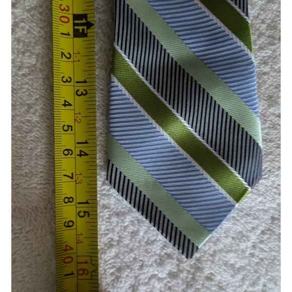 Children's Blue & Green Striped Tie, Clip On, Easter, Spring, Dressy - Picture 2 of 5